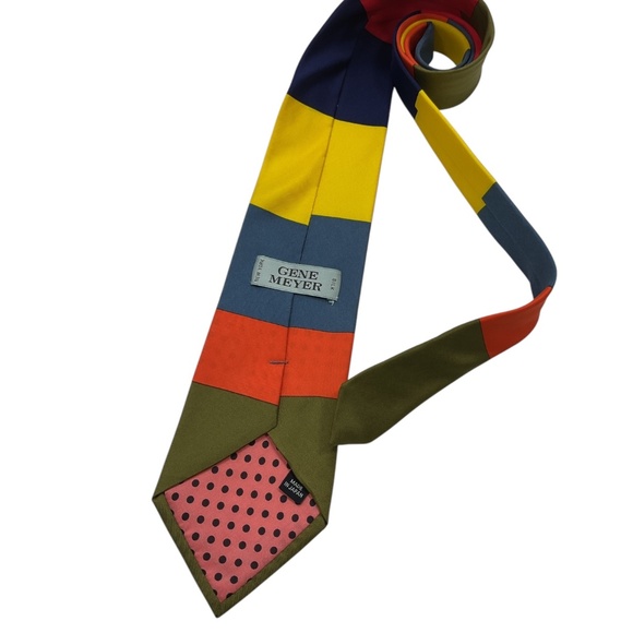 GÊNE MEYER Gray/Yellow/Orange/Green Striped Silk LUXURY Tie JAPAN - Picture 2 of 5